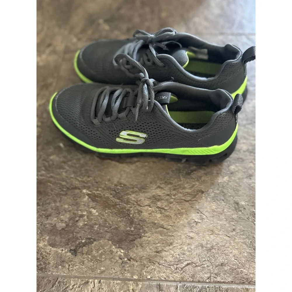 Skechers Air Cooled‎ Memory Foam Boys Athletic Shoes Gray Neon Size 5